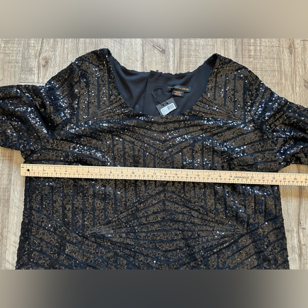 Love & Legend Black Sequin Long Sleeve sparkle holiday christmas party Dress NYE - Picture 7 of 9